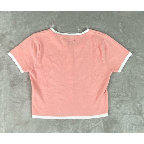 Blue Blush Super Super Soft Pink Button Up Shortsleeve Crop Top Women’s Small - Picture 7 of 8